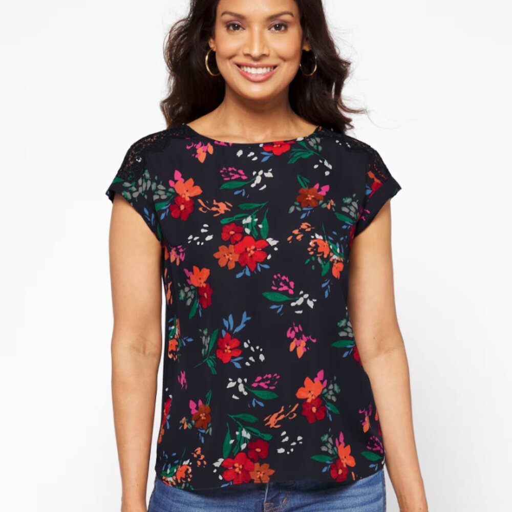 Worn Once! FORTUNE + IVY Allison Mixed Material Blouse